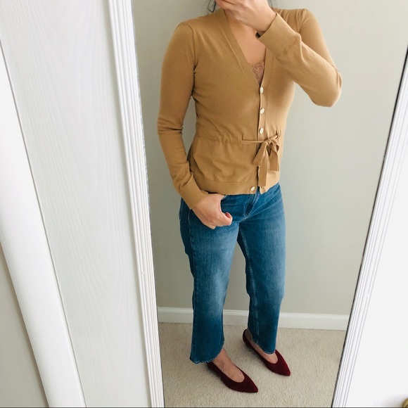 Beautiful tan color cardigan with self belt - Picture 2 of 9